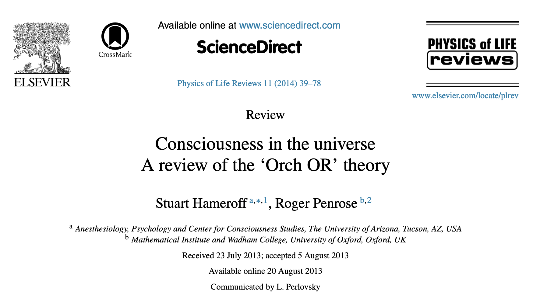 Consciousness in the universe. A review of the Orch OR theory